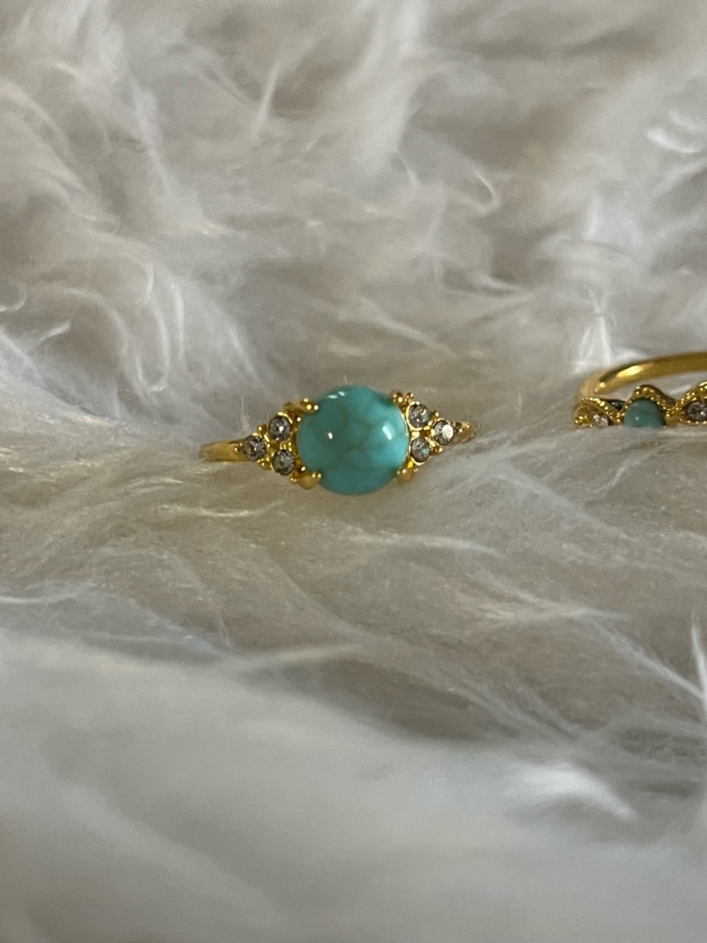 Gold-Tone Turquoise Crystal Stackable Ring Set - Picture 7 of 8